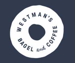 Graphic logo with the outline of a bagel and the text 'Westman's Bagel and Coffee'