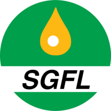 a green circle containing the SGFL lettering, a yellow drop and a white bubble