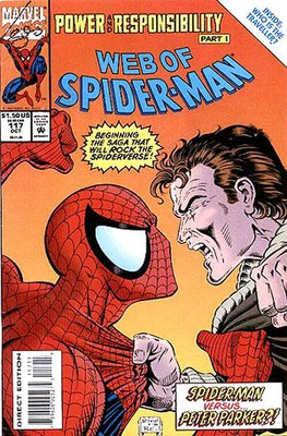 Обложка комикса Web of Spider-Man #117 (октябрь 1994), с которого началась вторая Сага о клонах