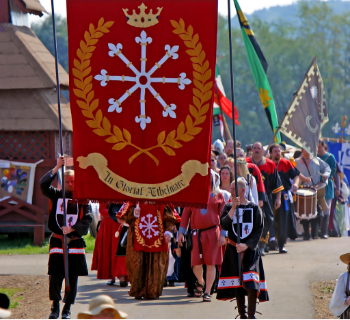 Parading with large flag