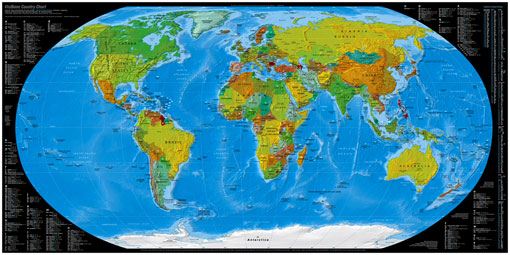  48-inch x 24-inch Map of Internet Country Codes 