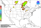 Day 2 probability of freezing rain accumulating greater than or equal to 0.01 inch.