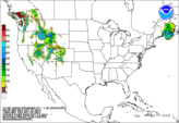 Day 2 probability of snow accumulating greater than or equal to 1 inch.