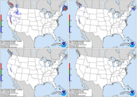 Day 2 probability of snow greater than or equal to 4, 8, and 12 inches and freezing rain greater than or equal to .25 inch