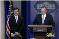 Image of White House briefing with Secretary Locke and White House Press Secretary Gibbs. Click for video of press briefing.