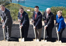 Shown with shovels in their hands: NIST Deputy Director Patrick Gallagher, Scripps Institution of Oceanography Directo Director Tony Haymet, Commerce Secretary Gary Locke, San Diego Mayor Jerry Sanders, NOAA Chief of Staff Margaret Spring. Click for larger image.