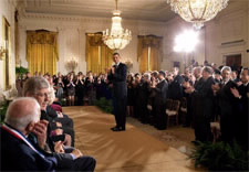 Obama applauds recipients. White House photo by Chuck Kennedy. Click for larger image.