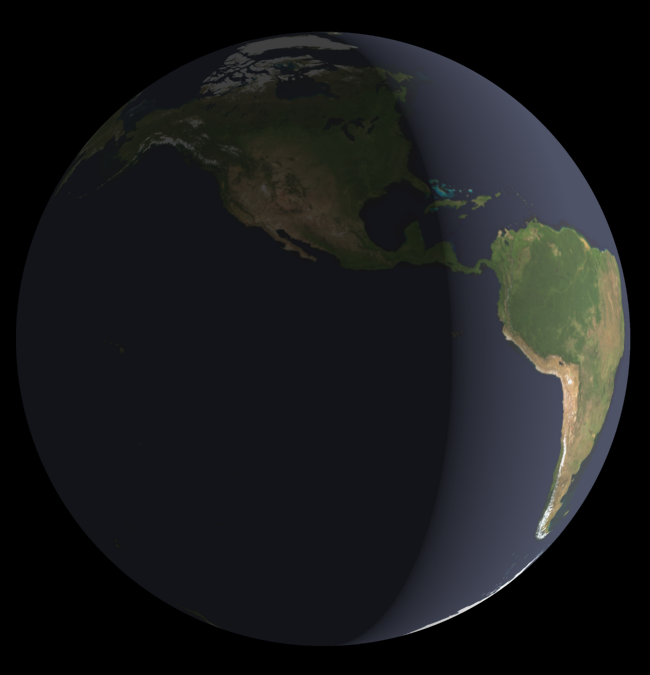 Position of the terminator at first sunrise in the US on January 1