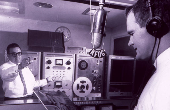 Disc Jockey Pete Taylor in KFOG studio