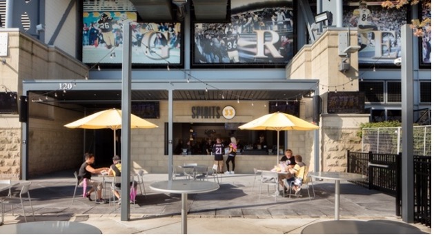 External view of the newly-renovated Pub 33 next to the Steelers Pro Shop.