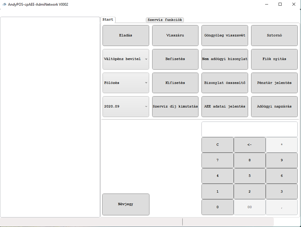 AndyPOS Start képernyő