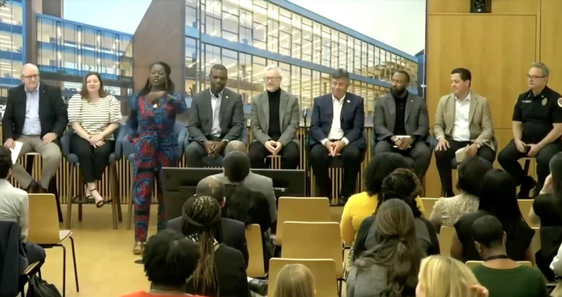 image of A&F Town Hall featuring a panel of guest speakers