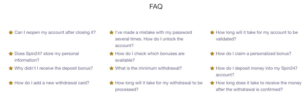 Spin247 Casino FAQ-Bereich