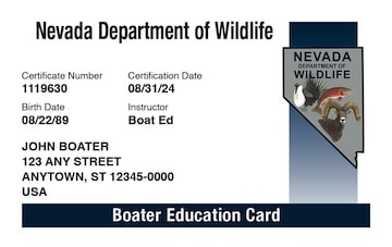 Nevada Boater Education Card