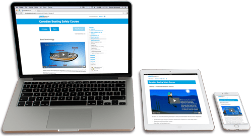 Boating safety course on a laptop, ipad and iphone