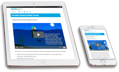 Boating safety course on a laptop, ipad and iphone