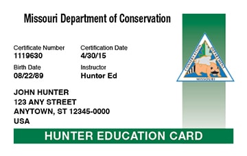 Missouri Hunter Education Card