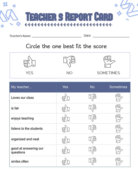 Teacher's Report Card Template