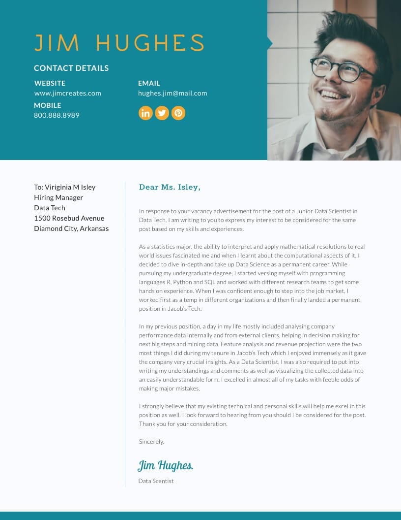 Data Scientist Cover Letter Template