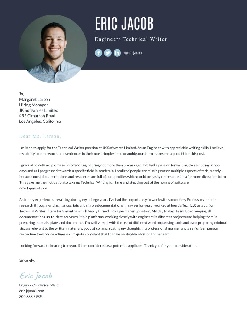 Technical Writer Cover Letter Template