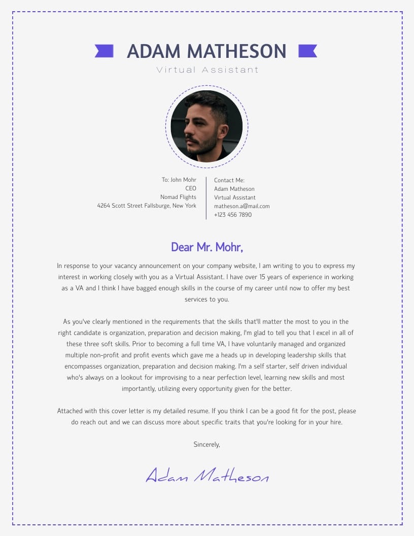 Virtual Assistant Cover Letter Template