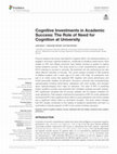 Research paper thumbnail of Cognitive Investments in Academic Success: The Role of Need for Cognition at University