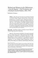 Research paper thumbnail of Method and Memory in the Midwestern" Lincoln Inquiry": Oral Testimony and Abraham Lincoln Studies, 18651938