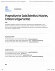 Research paper thumbnail of Pragmatism for Social Scientists: Histories, Criticism & Opportunities (Doctoral Seminar and Lecture Series)  University of Ghent