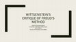 Research paper thumbnail of Presentation: Wittgenstein's critique of Freuds method. On FILOZOFSKI MARATON 2022 / PHILOSOPHICAL MARATHON 2022, University of Ljubljana, Slovenia