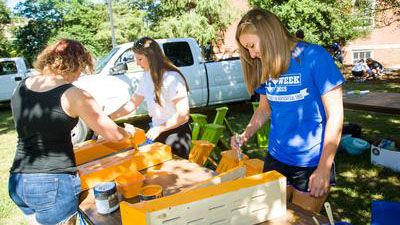 Greenhouse students work on butterfly boxes