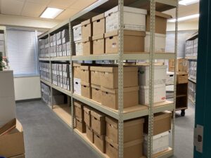 Boxes on shelves holding the IPUMS International manuscript collection