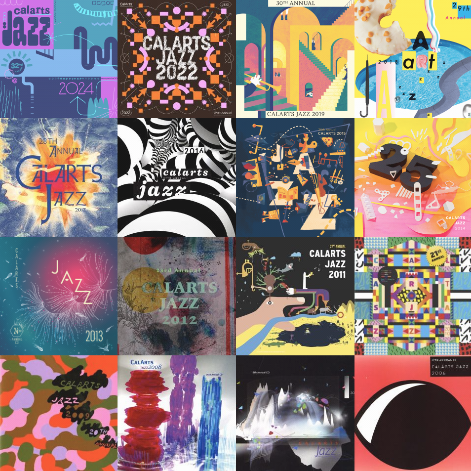 The last 16 covers of the CalArts Jazz CD, tiled together. 