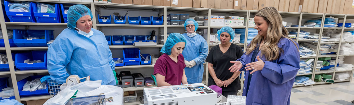 nursing students in processing lab