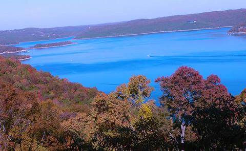 aerial view of lake with fall colorsaerial view of lake