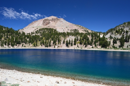 Deep BlueLassen Peak stands out boldly between the bright blue sky and the sapphire hue of Lake Helen.