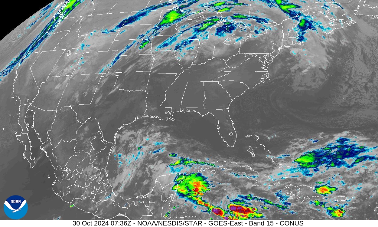 Band 15 - 12.3 µm - Dirty Longwave Window - IR - 30 Oct 2024 - 0736 UTC