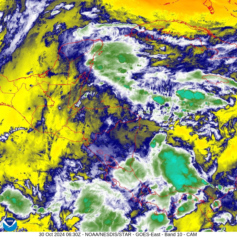 Band 10 - 7.3 µm - Lower-level Water Vapor - IR - 30 Oct 2024 - 0630 UTC