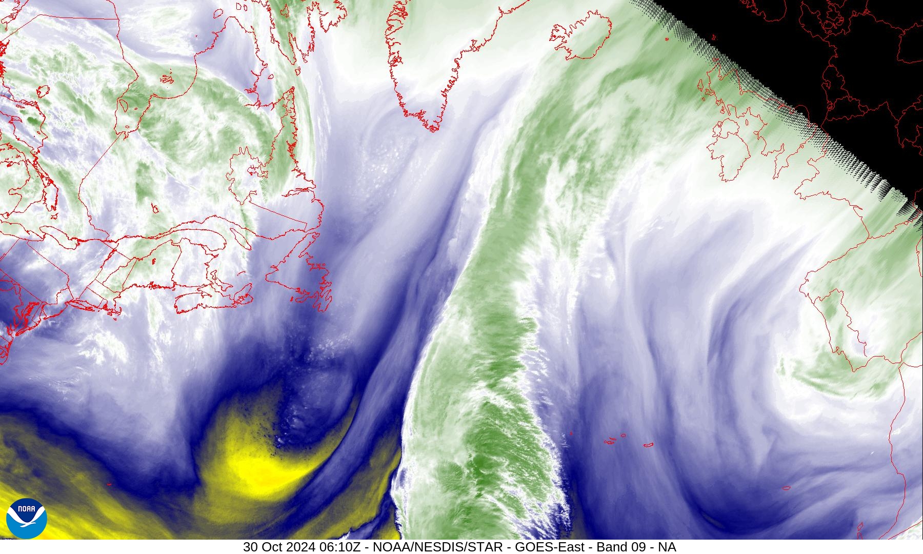 Band 9 - 6.9 µm - Mid-Level Water Vapor - IR  - 30 Oct 2024 - 0610 UTC