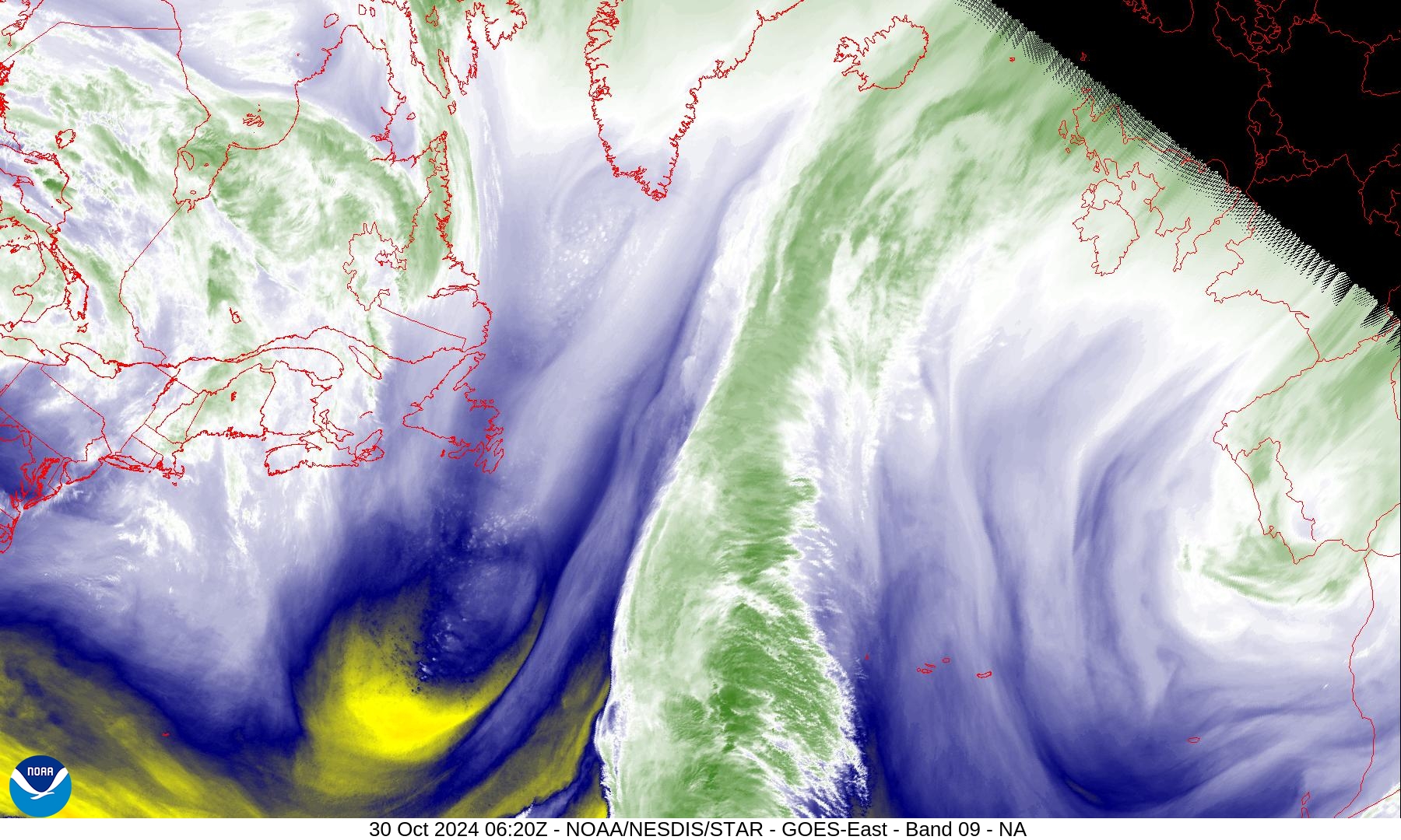 Band 9 - 6.9 µm - Mid-Level Water Vapor - IR  - 30 Oct 2024 - 0620 UTC