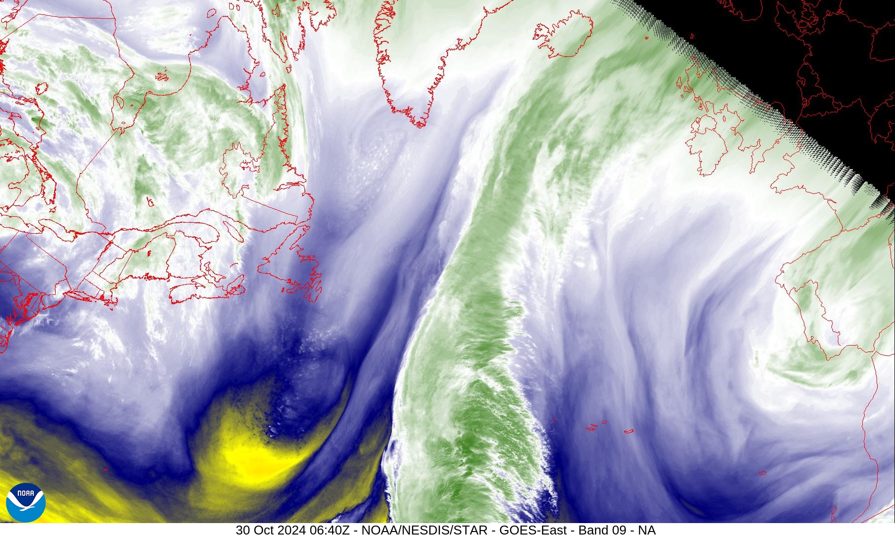 Band 9 - 6.9 µm - Mid-Level Water Vapor - IR  - 30 Oct 2024 - 0640 UTC