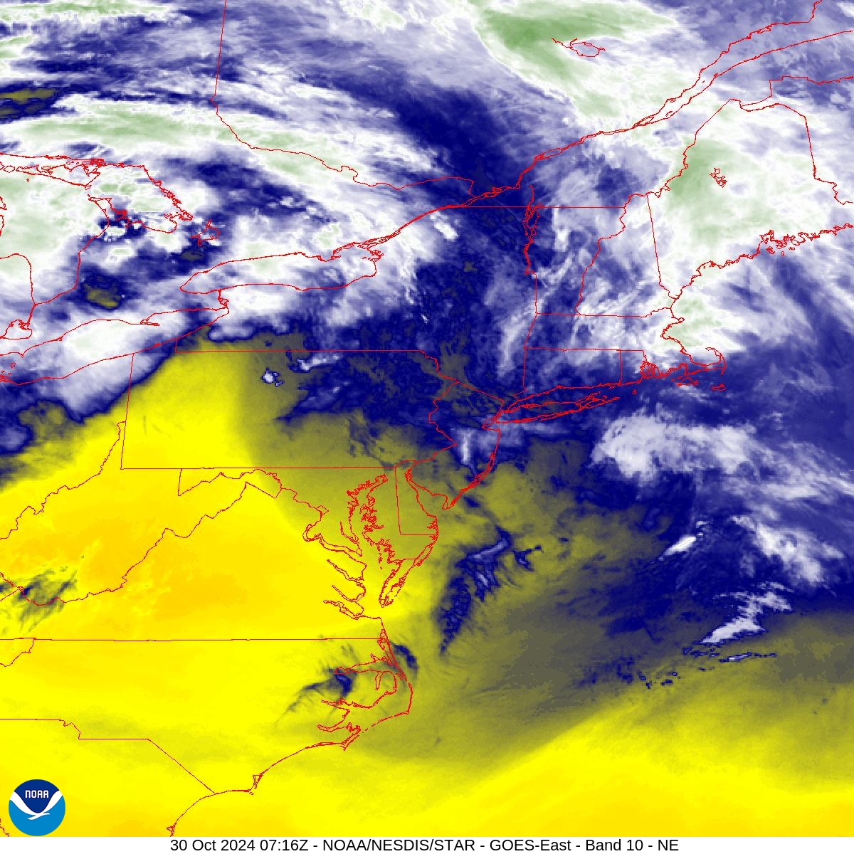 Band 10 - 7.3 µm - Lower-level Water Vapor - IR - 30 Oct 2024 - 0716 UTC