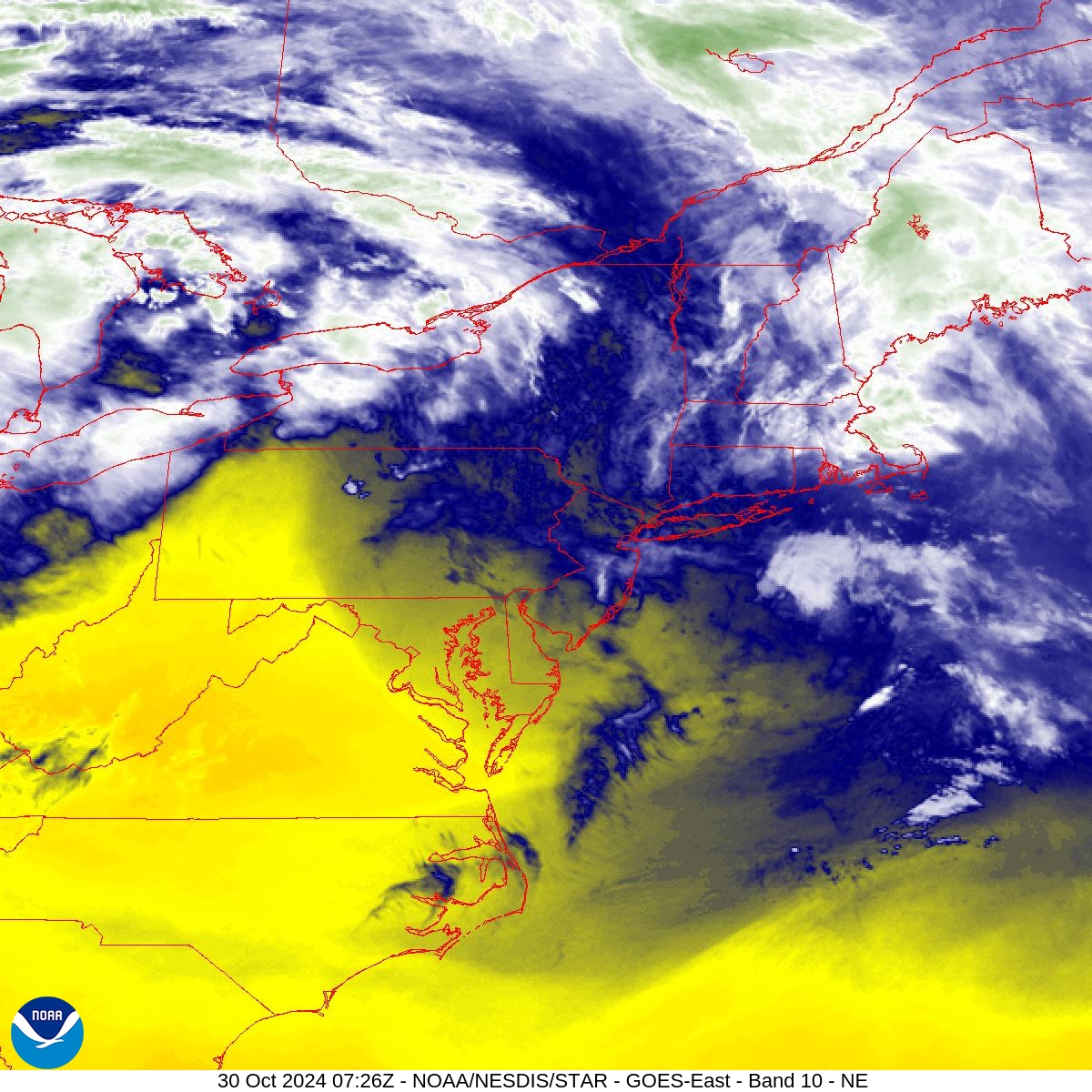 Band 10 - 7.3 µm - Lower-level Water Vapor - IR - 30 Oct 2024 - 0726 UTC