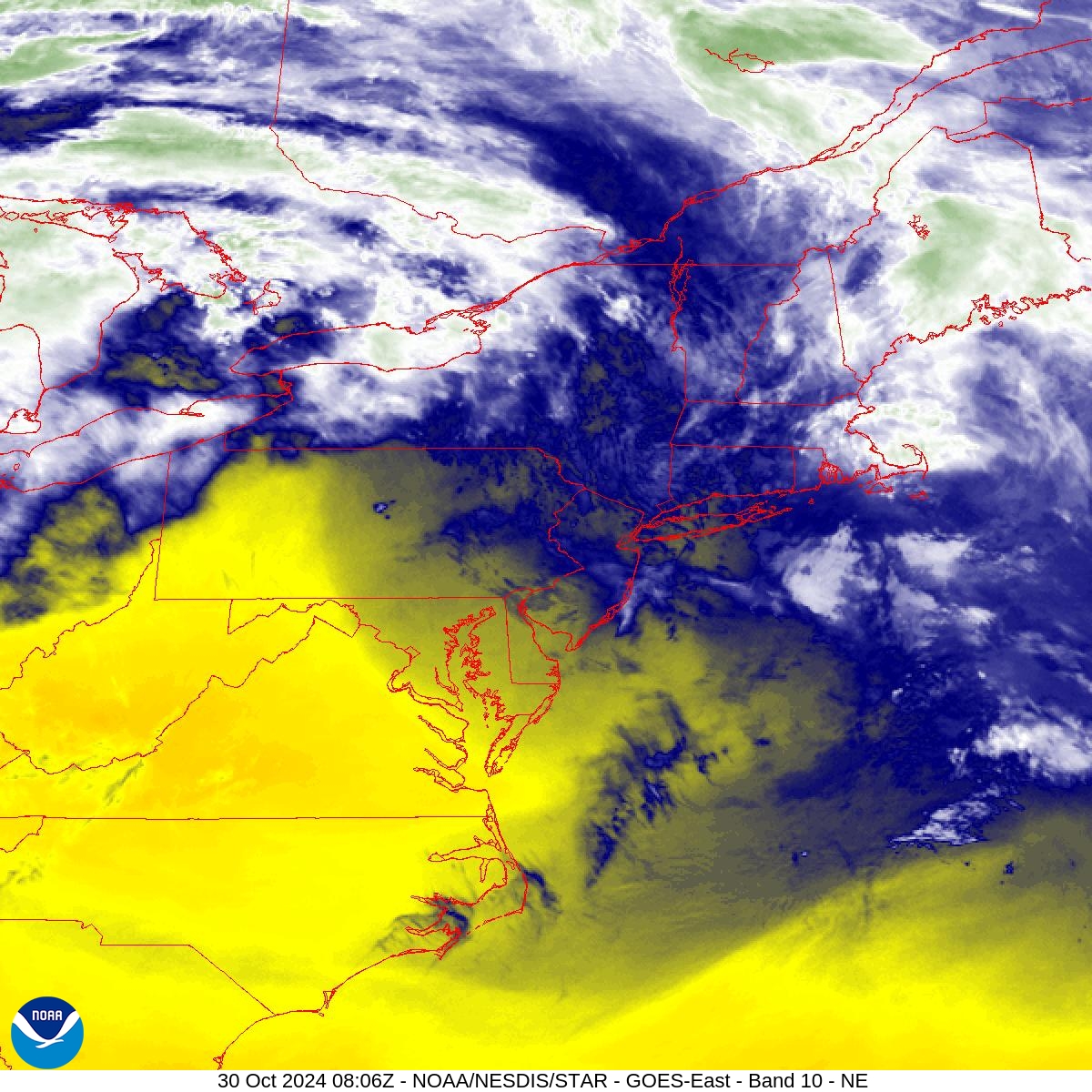 Band 10 - 7.3 µm - Lower-level Water Vapor - IR - 30 Oct 2024 - 0806 UTC