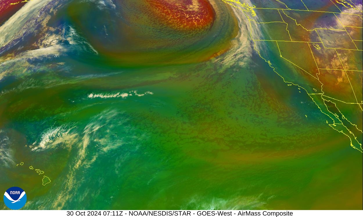 Air Mass - RGB based on data from IR & water vapor - 30 Oct 2024 - 0711 UTC