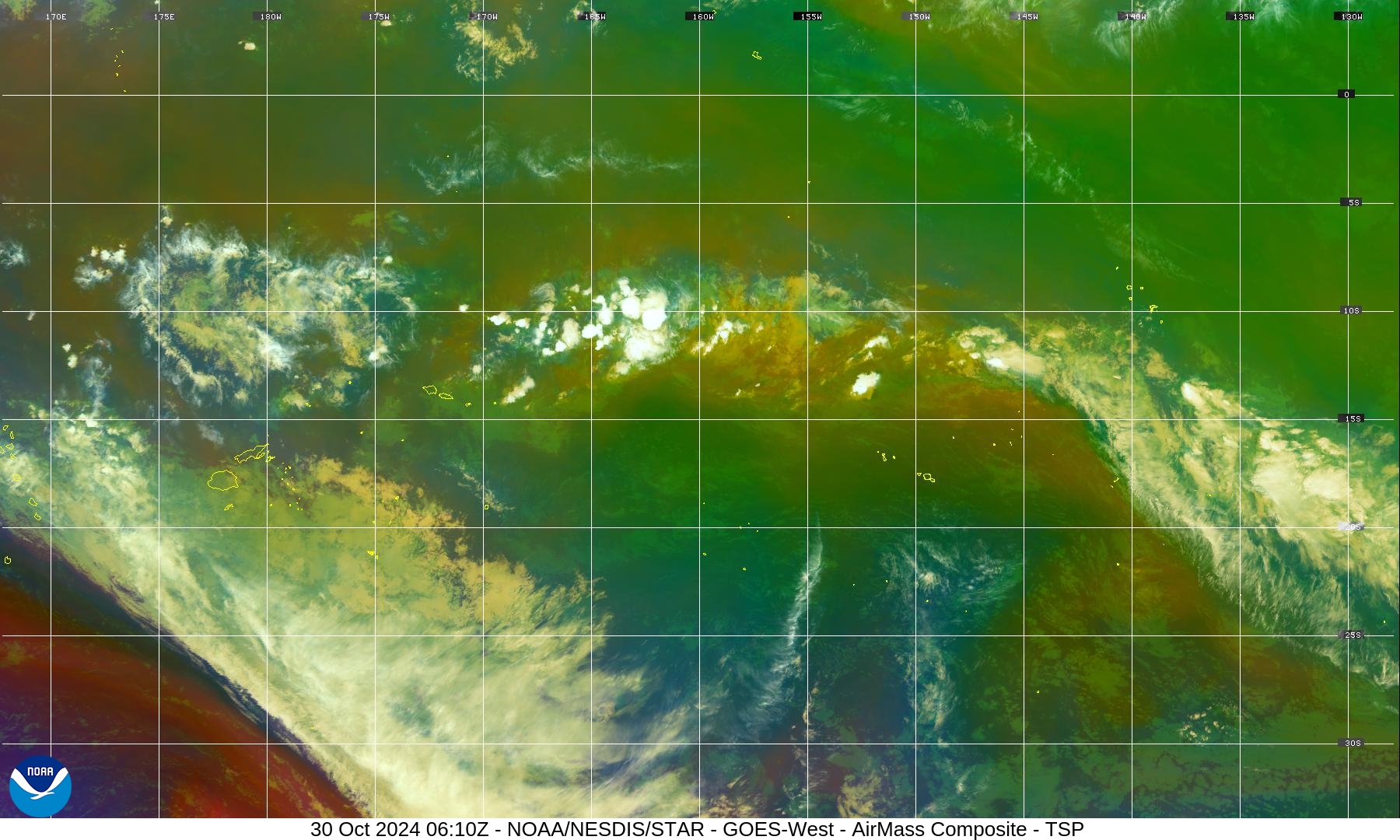 Air Mass - RGB based on data from IR & water vapor - 30 Oct 2024 - 0610 UTC