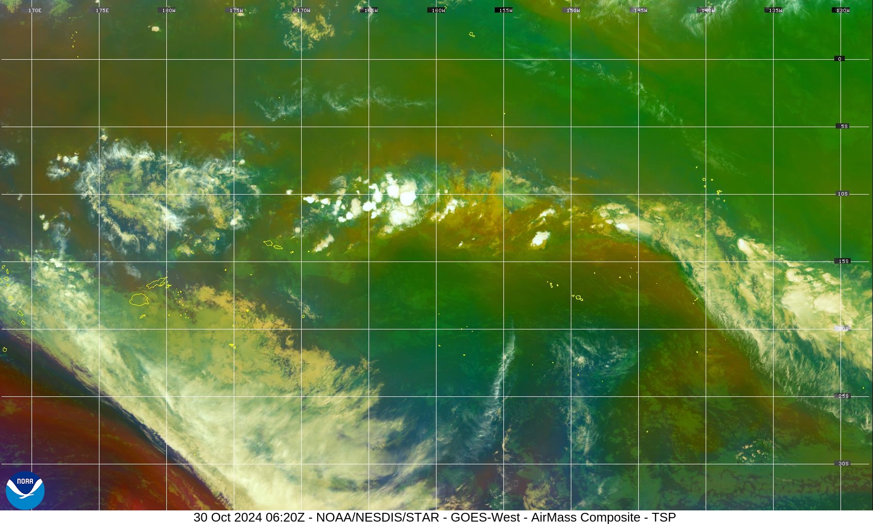 Air Mass - RGB based on data from IR & water vapor - 30 Oct 2024 - 0620 UTC