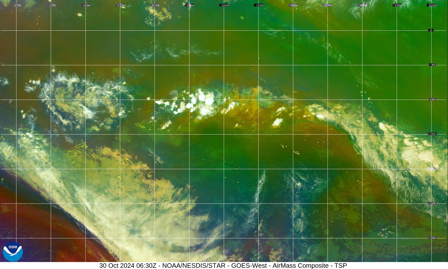 Air Mass - RGB based on data from IR & water vapor - 30 Oct 2024 - 0630 UTC