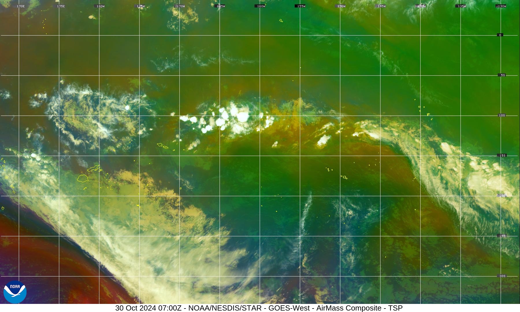 Air Mass - RGB based on data from IR & water vapor - 30 Oct 2024 - 0700 UTC