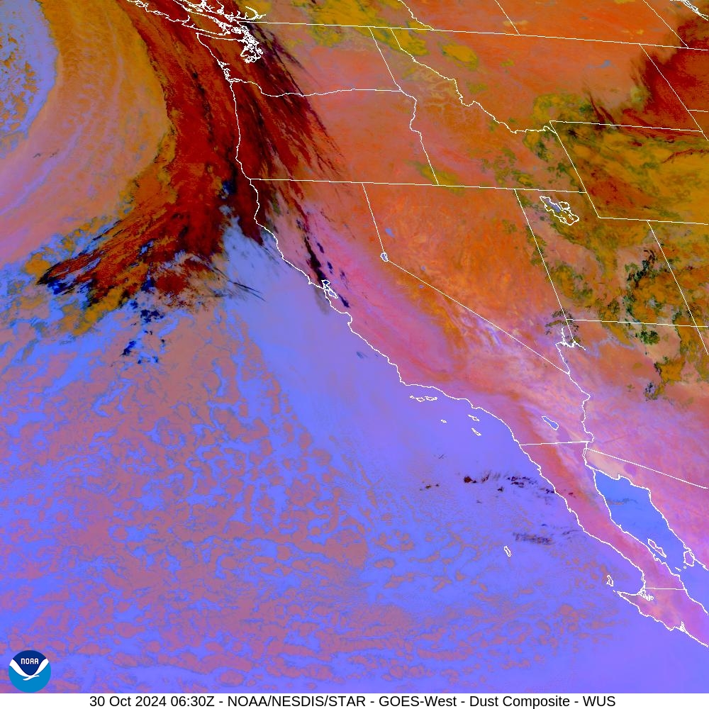 Tropospheric Dust Content - RGB for identifying tropospheric dust - 30 Oct 2024 - 0630 UTC