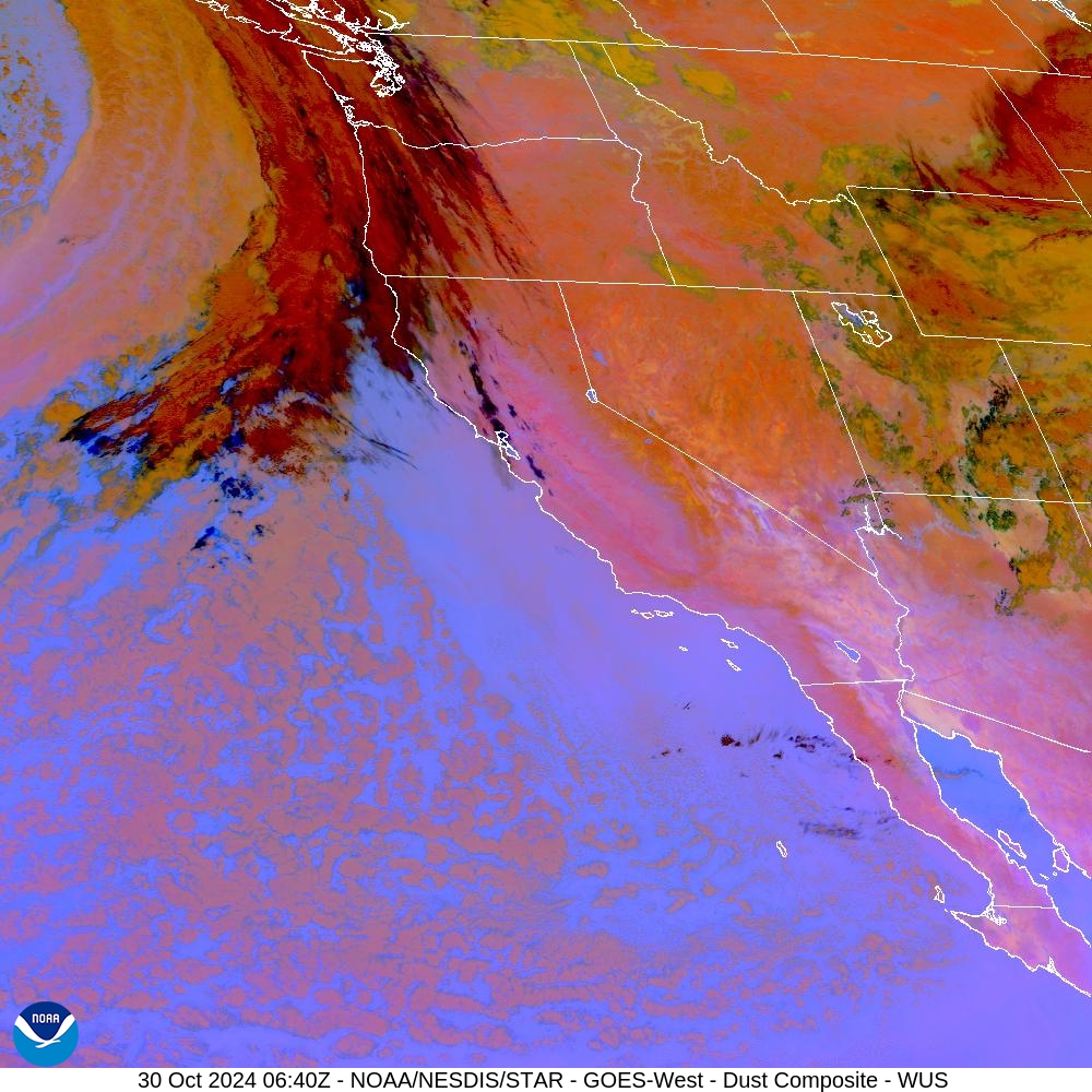 Tropospheric Dust Content - RGB for identifying tropospheric dust - 30 Oct 2024 - 0640 UTC